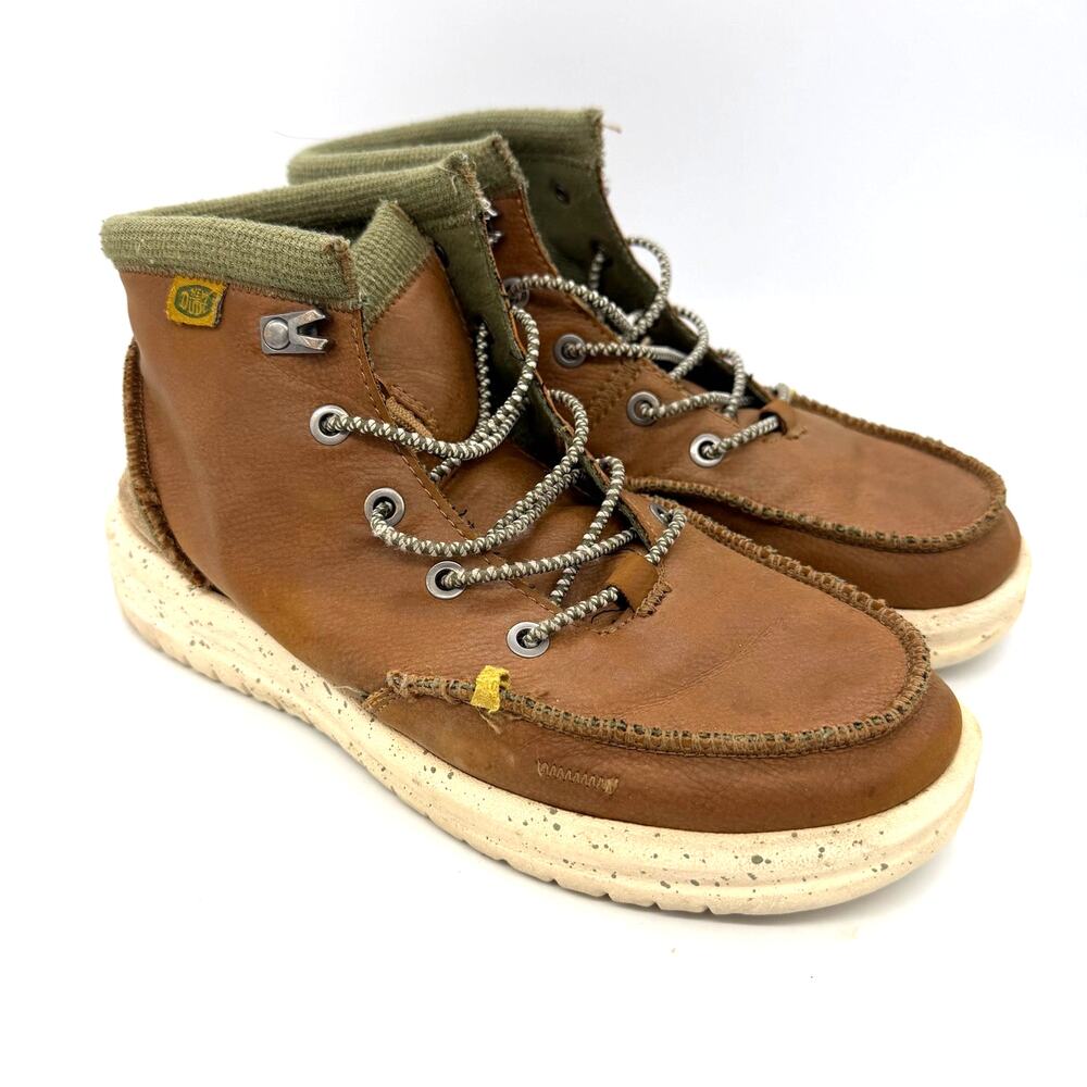 Hey Dude Youth Bradley Leather Brown Boots Size 6